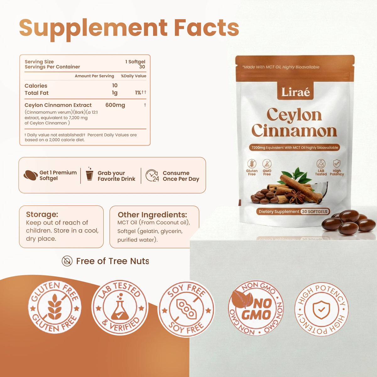 Ceylon Cinnamon 7200mg Equivalent with MCT Oil